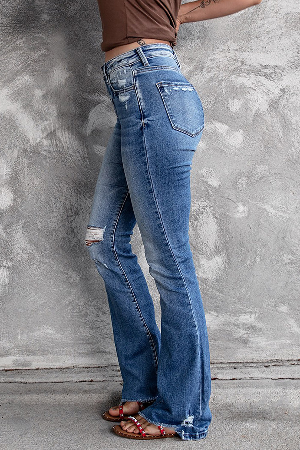 Angelina Distressed Flare Jeans-1