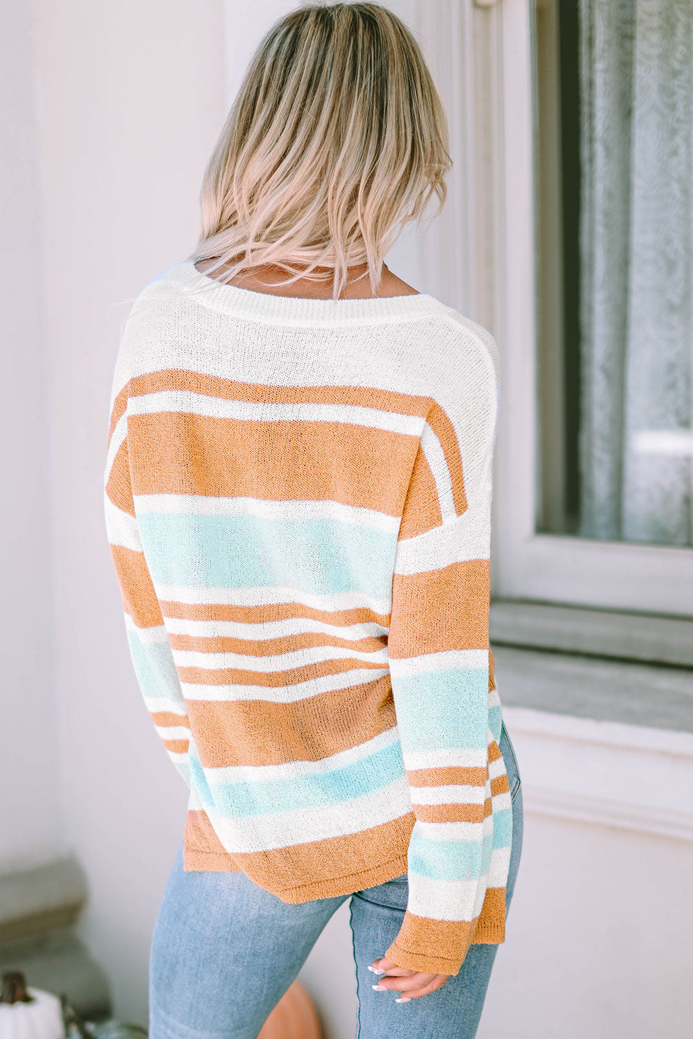 Amelia Stripe Long Sleeve Split Sweater-1