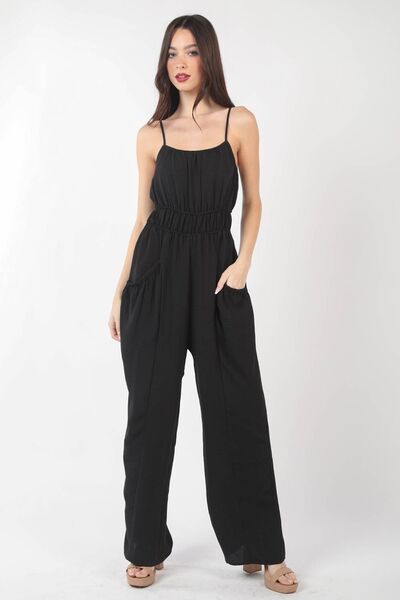 VERY J Pintuck Detail Woven Sleeveless Jumpsuit-0