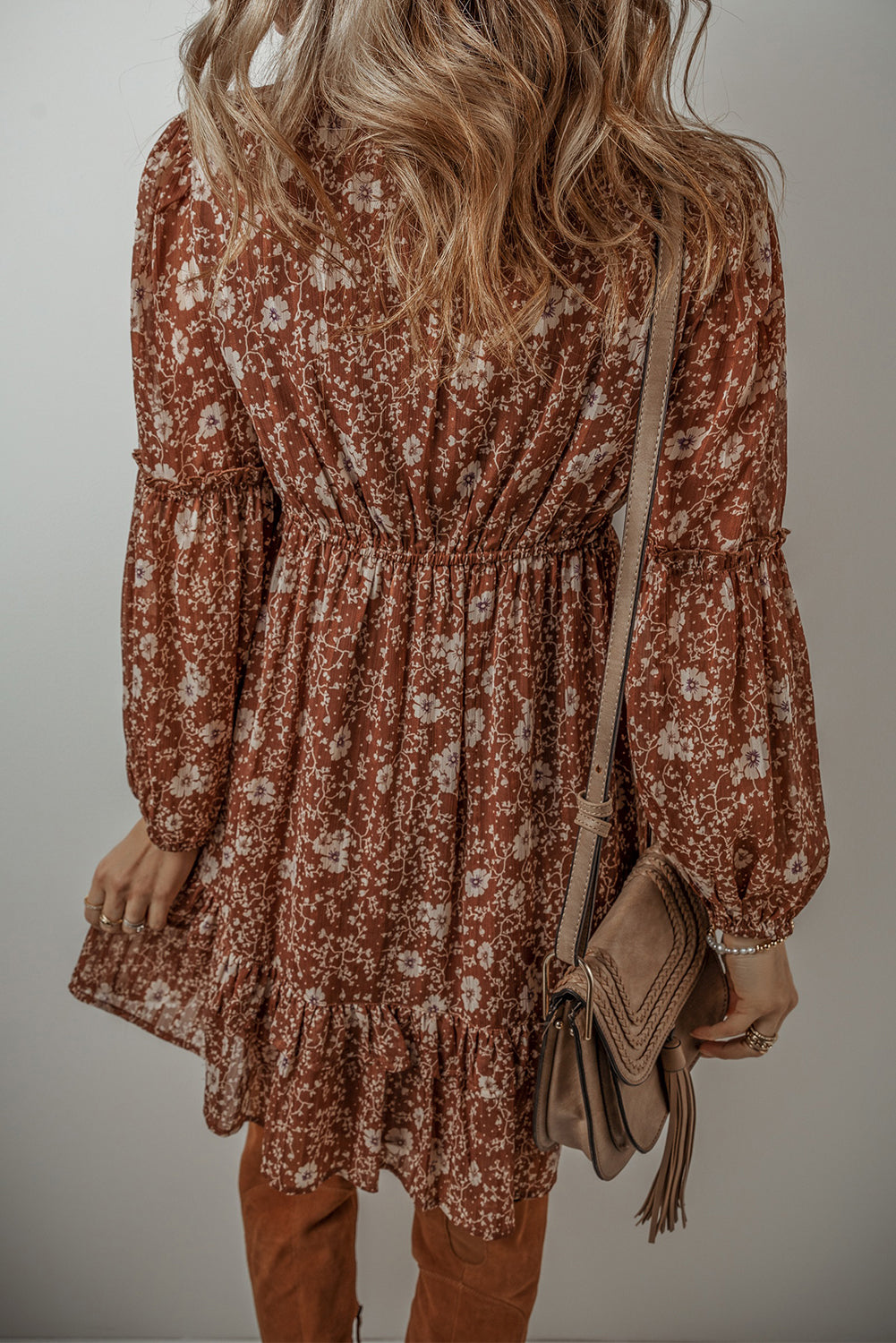 Ashley Boho Floral Puff Sleeve Mini Dress-1