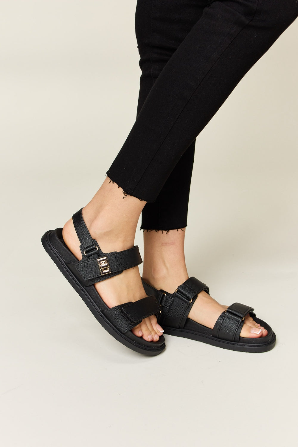 WILD DIVA Velcro Double Strap Slingback Sandals-0