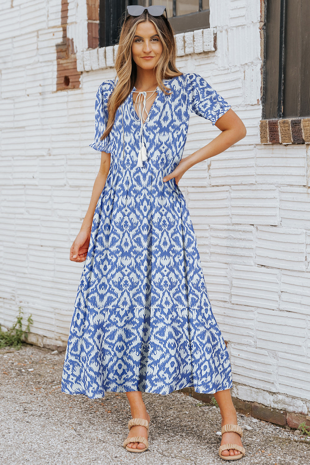 Remy V Neck Casual Geometric Print Maxi Dress-2