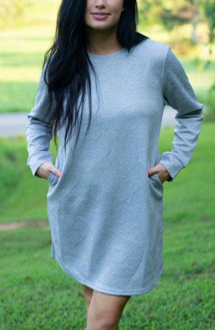 Quincy Textured Long Sleeve Dress-0