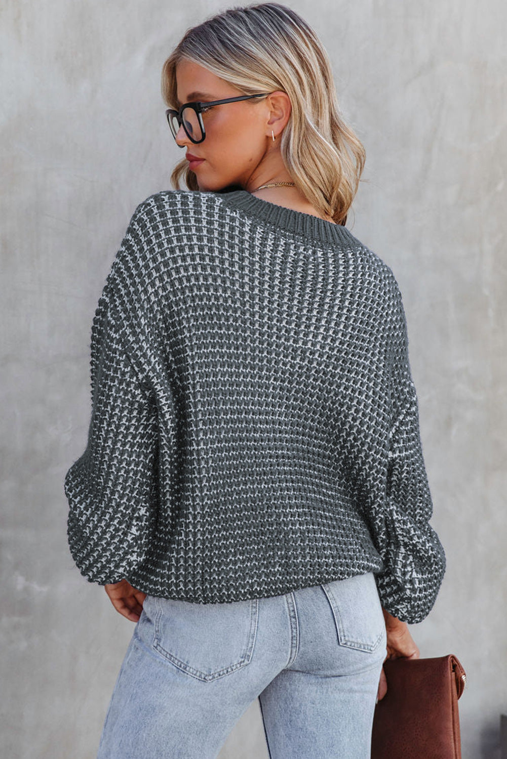 Marley Heathered Knit Drop Shoulder Puff Sleeve Sweater-1