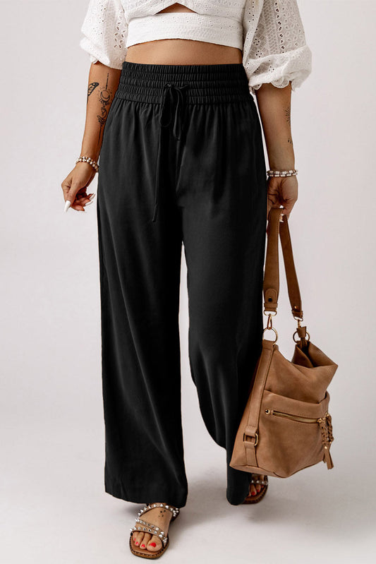 Kenzie Drawstring Elastic Waist Casual Wide Leg Pants-0