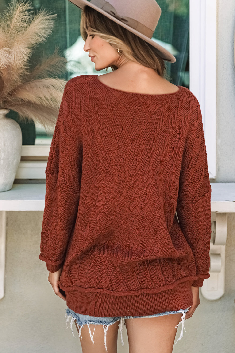 Hayden Textured Crew Neck Loose Sweater-1