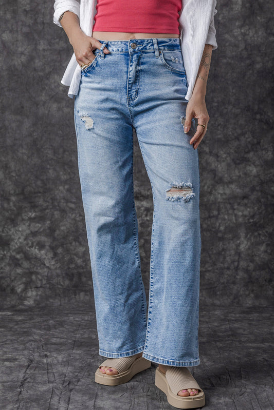 Giana High Rise Distressed Straight Leg Jeans-0