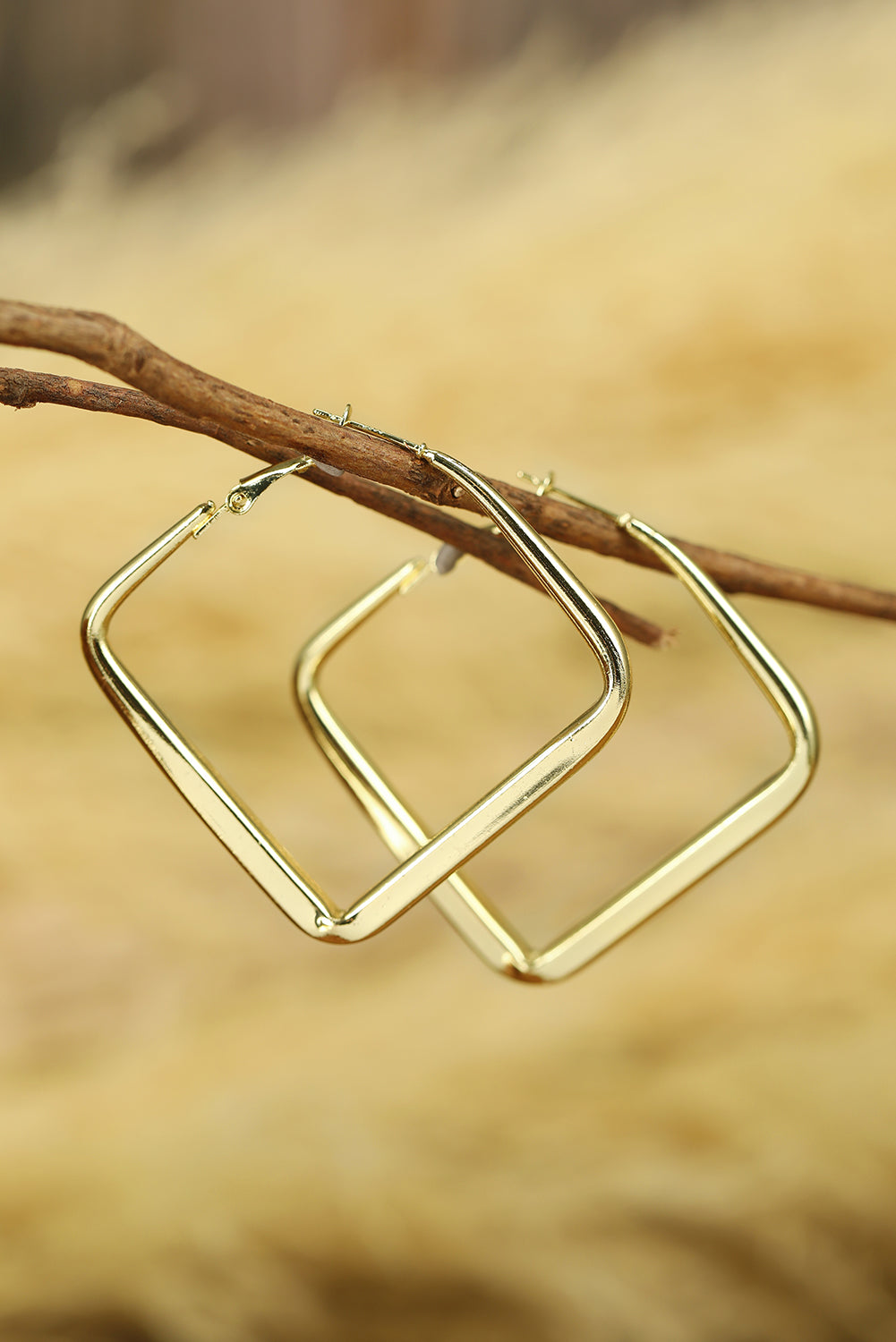 Gold Minimalist Square Hoop Earrings-0