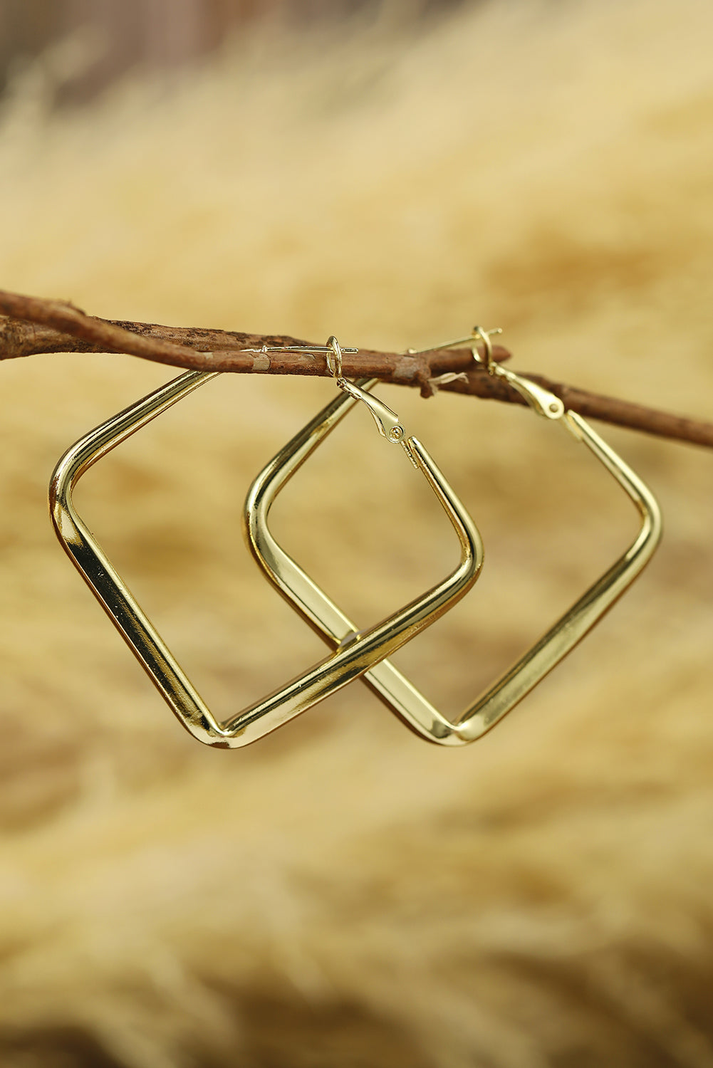 Gold Minimalist Square Hoop Earrings-2