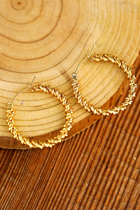 Gold Vintage Textured Hoop Earrings-0