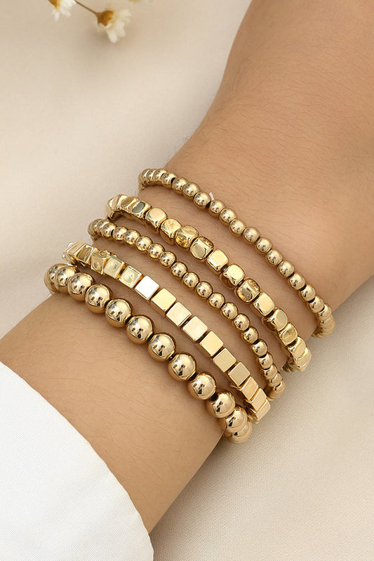 Gold Cube Beaded 5 Pcs Bracelet-0