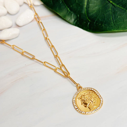 Glam Edge Coin Link Chain Necklace-0