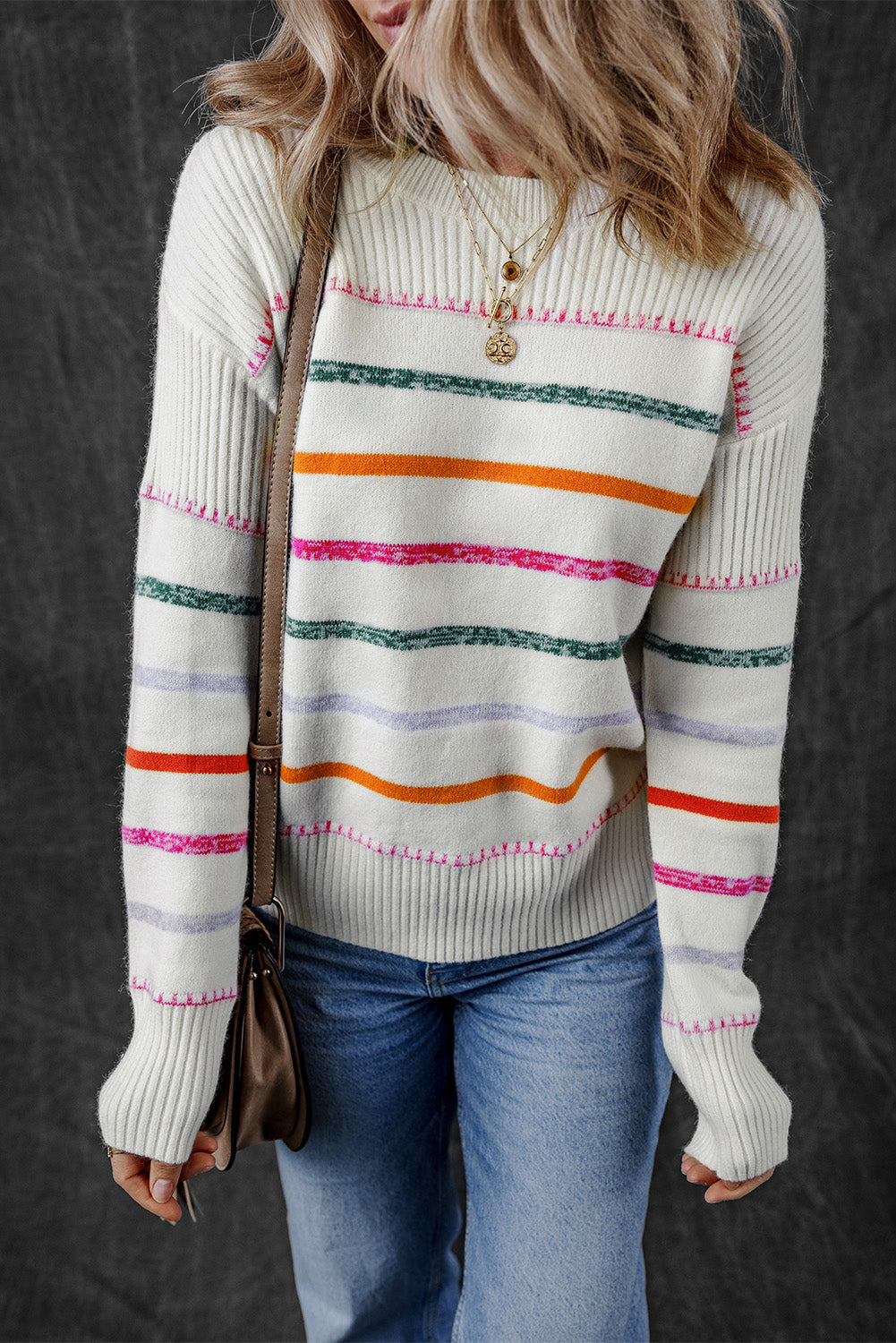 Sophia Striped Ribbed Trim Sweater-0