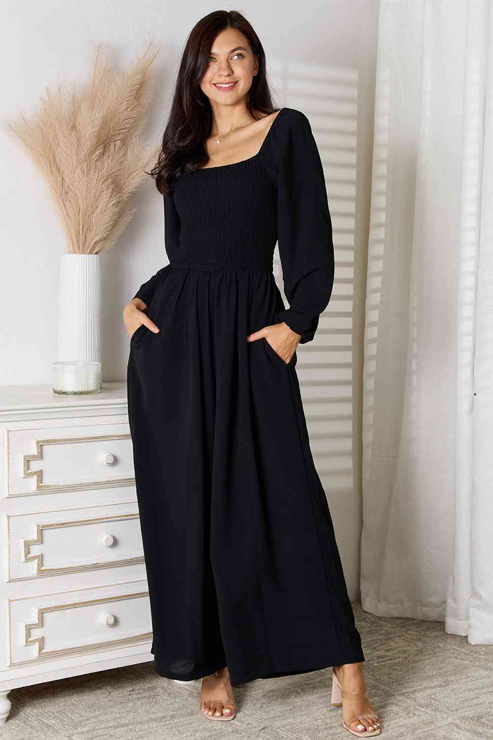 Double Take Square Neck Jumpsuit with Pockets-4