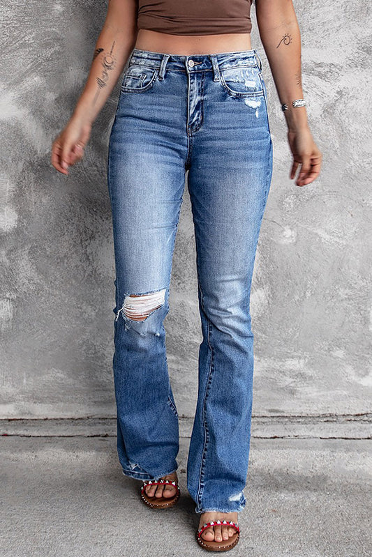 Angelina Distressed Flare Jeans-0