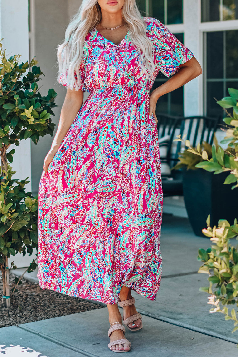 Mara V Neck Floral Dress-0