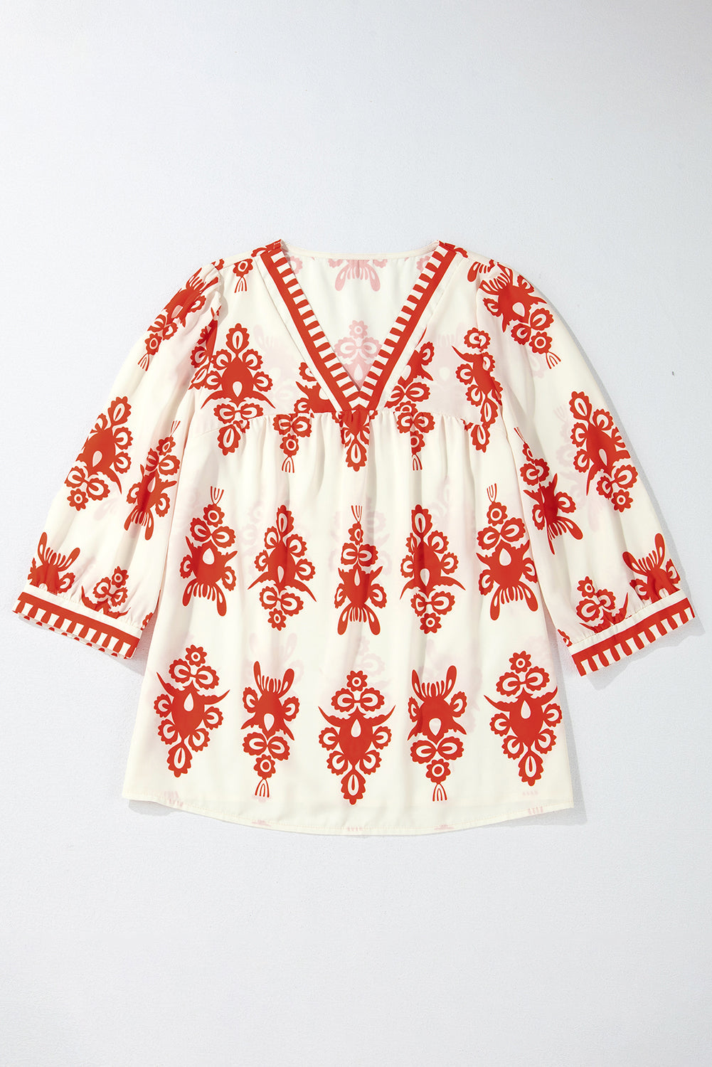 Vintage Geometric Printed V Neck Blouse-6