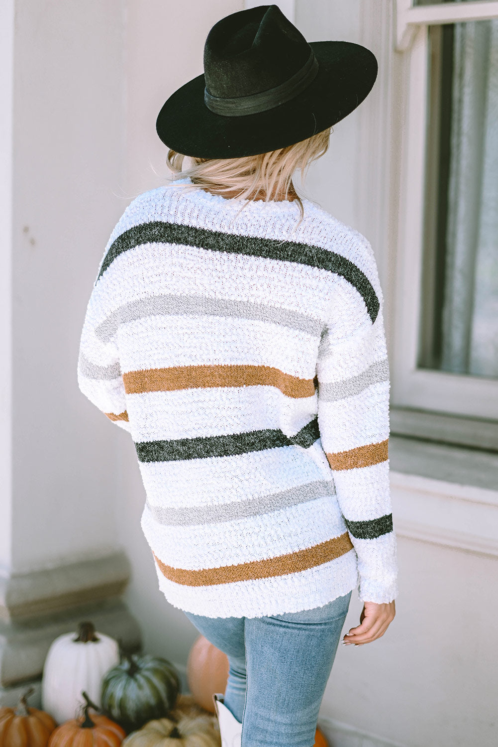 Cora Striped Popcorn Knit Sweater-1