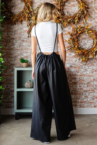 First Love Drawstring Back Spaghetti Strap Wide Leg Overall-1