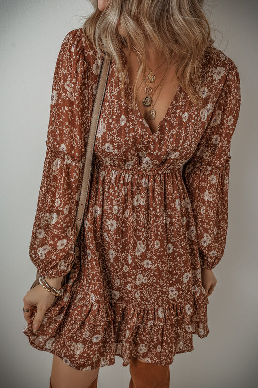 Ashley Boho Floral Puff Sleeve Mini Dress-0